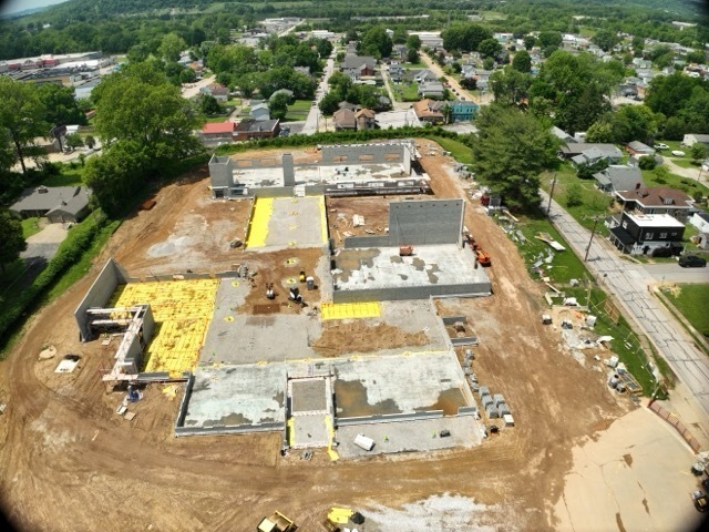 aerial images of the new Lincoln Elementary School construction progress