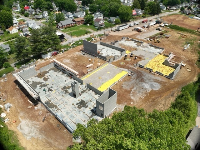 aerial images of the new Lincoln Elementary School construction progress