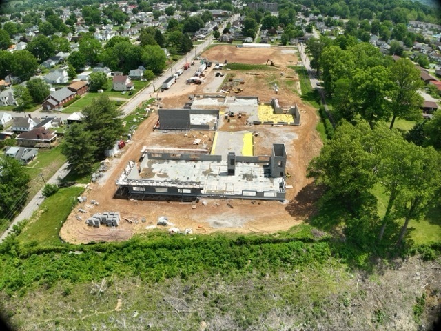 aerial images of the new Lincoln Elementary School construction progress