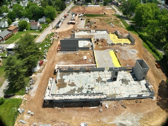 aerial images of the new Lincoln Elementary School construction progress