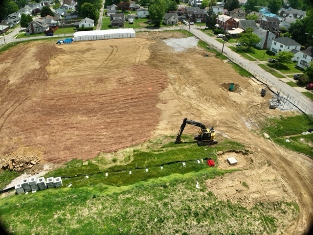aerial images of the new Lincoln Elementary School construction progress