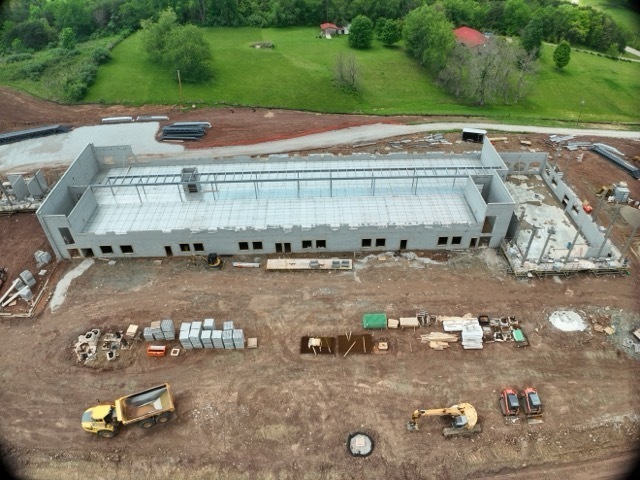 aerial views of the construction progress of the new Lubeck Elementary School