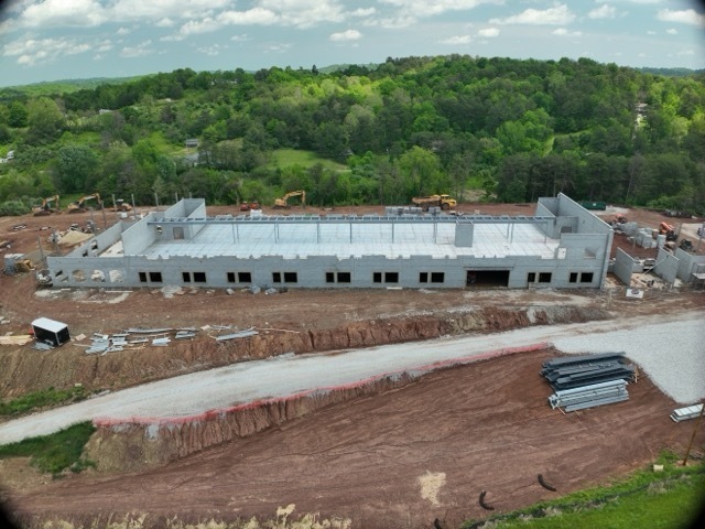 aerial views of the construction progress of the new Lubeck Elementary School
