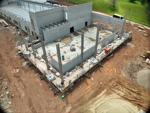 aerial views of the construction progress of the new Lubeck Elementary School