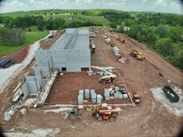 aerial views of the construction progress of the new Lubeck Elementary School