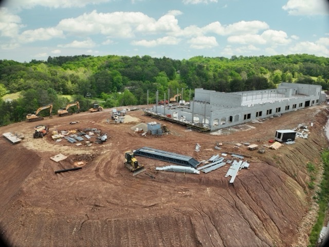 aerial views of the construction progress of the new Lubeck Elementary School