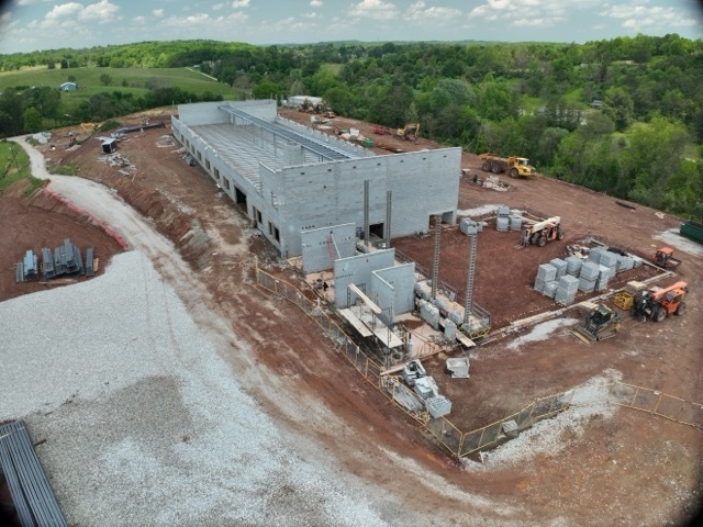aerial views of the construction progress of the new Lubeck Elementary School