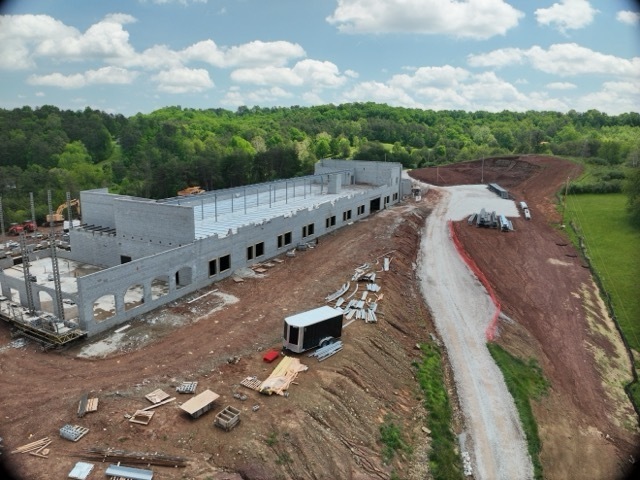 aerial views of the construction progress of the new Lubeck Elementary School