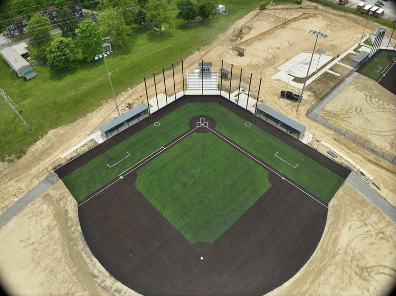 aerial photography of construction progress on the new ballfields at Erickson All-Sports Facility in Parkersburg, West Virginia