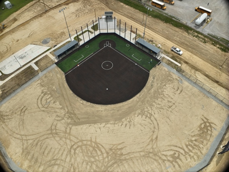 aerial photography of construction progress on the new ballfields at Erickson All-Sports Facility in Parkersburg, West Virginia