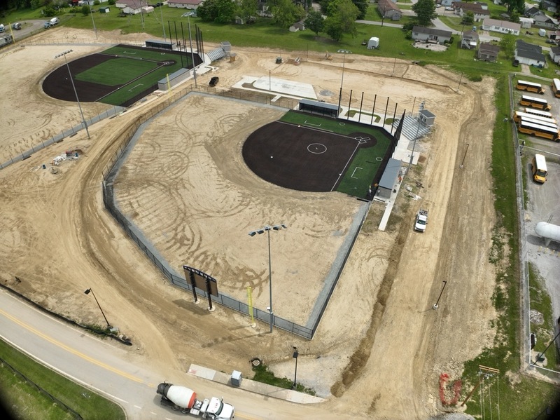 aerial photography of construction progress on the new ballfields at Erickson All-Sports Facility in Parkersburg, West Virginia