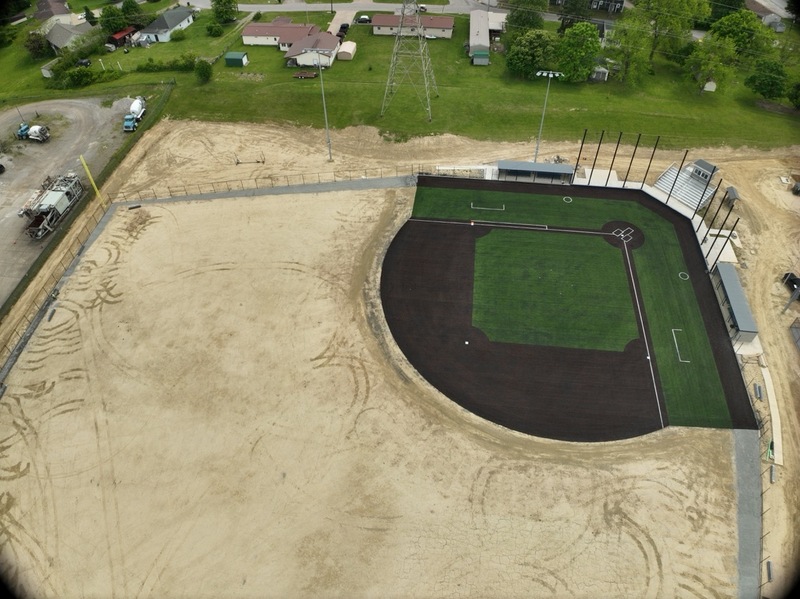 aerial photography of construction progress on the new ballfields at Erickson All-Sports Facility in Parkersburg, West Virginia