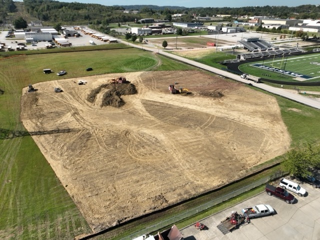 aerial views of progress of creating new baseball and softball complex at the Erickson All-Sports Facility in Parkersburg WV