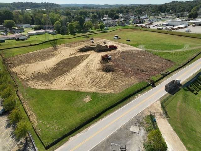 aerial views of progress of creating new baseball and softball complex at the Erickson All-Sports Facility in Parkersburg WV