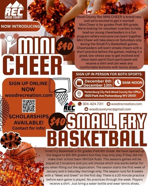 mini cheer and small fry basketball flyer with Wood County Rec