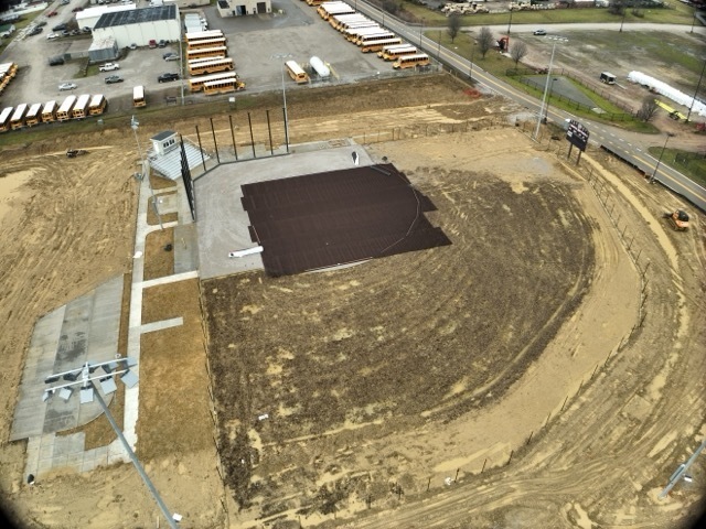 construction aerial view of new softball field at Erickson All-Sports Facility