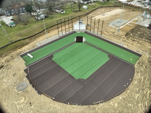 aerial views of baseball and softball field construction at Erickson All-Sports Facility