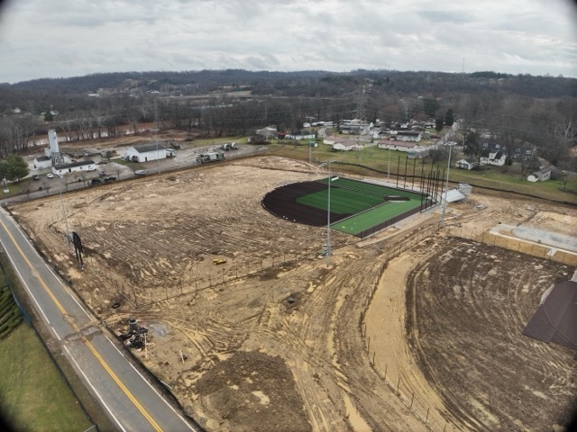 aerial views of baseball and softball field construction at Erickson All-Sports Facility