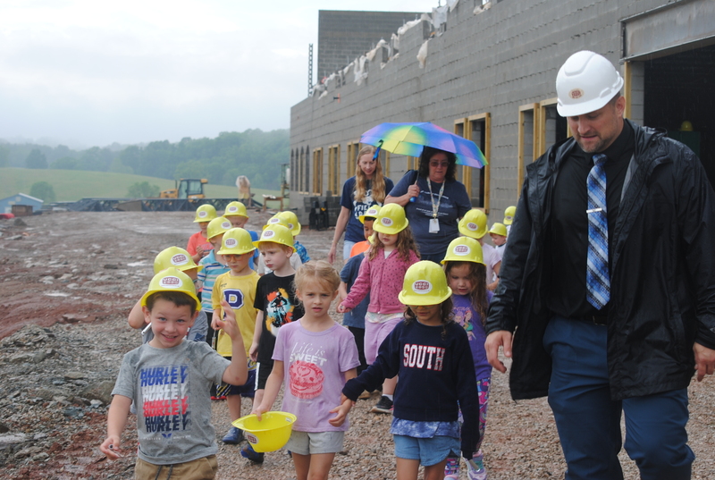 Students touring new Lubeck Elementary