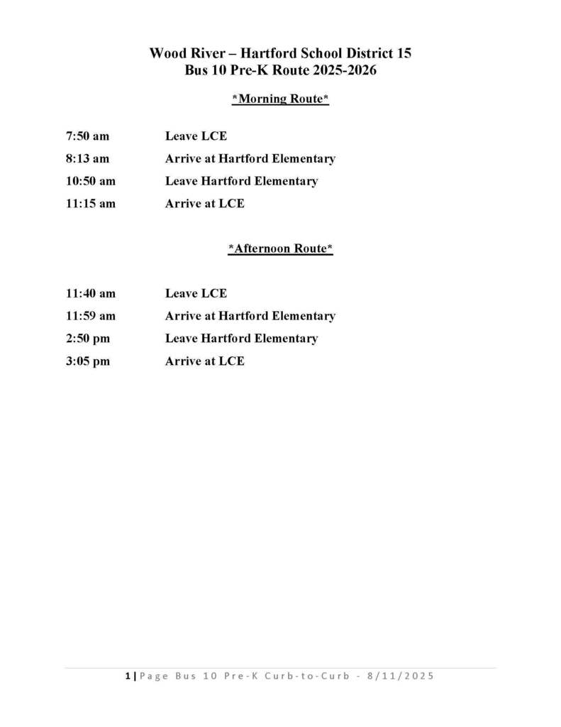 Bus #10 Pre-K Route