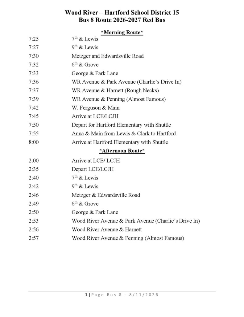 Bus 8 Wood River Stops