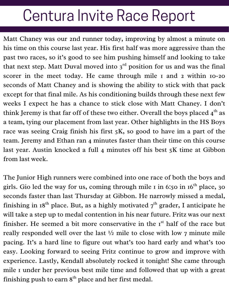 Centura Invite race report
