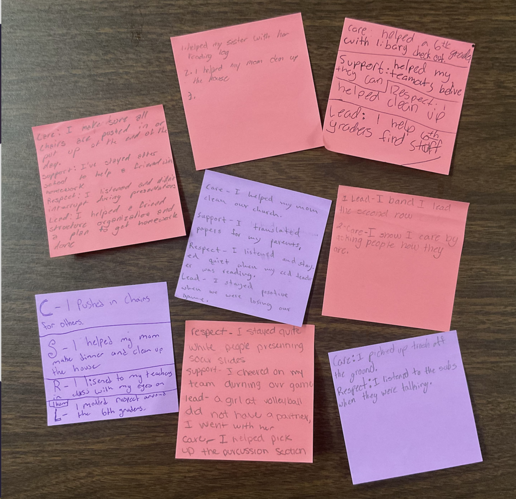 How students are showing our 4 core values in school and at home.