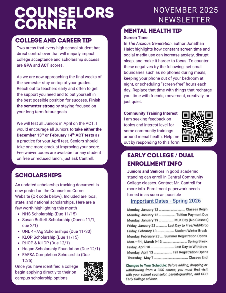 November counselors corner