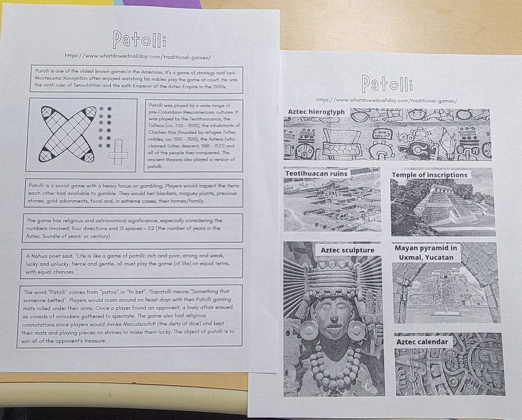 Directions and information for the game