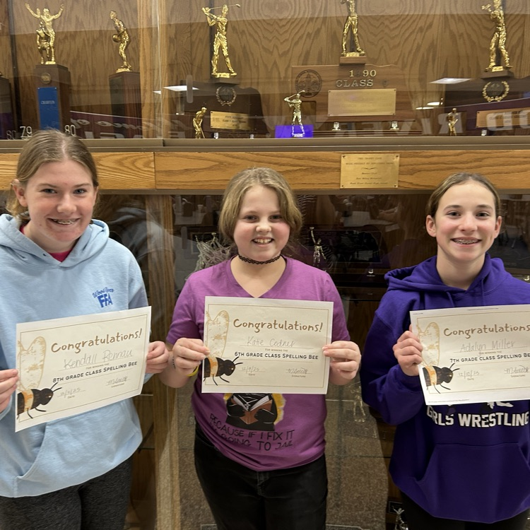 Kendall Rennau, Adalyn Miller, and Katie Codner to represent Wood River at the Hall County Spelling Bee.