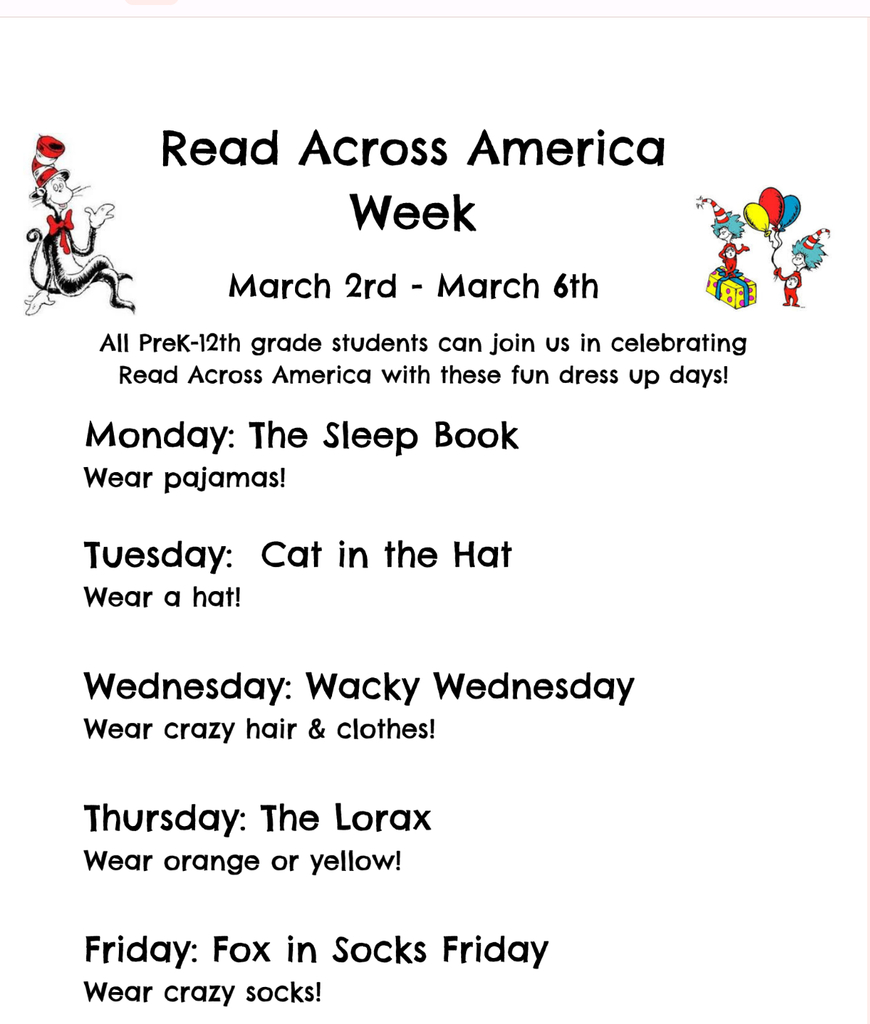 Read Across America Week Dress Up Days