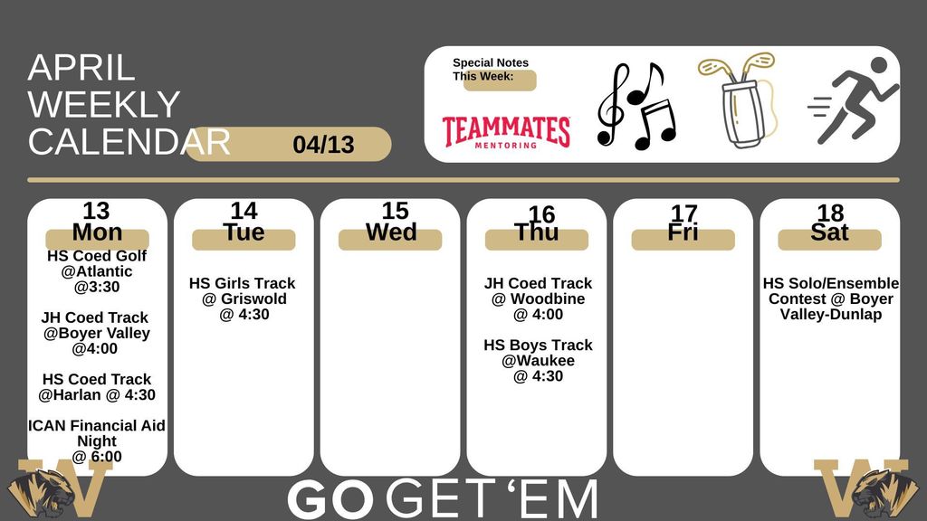 Woodbine Weekly Calendar