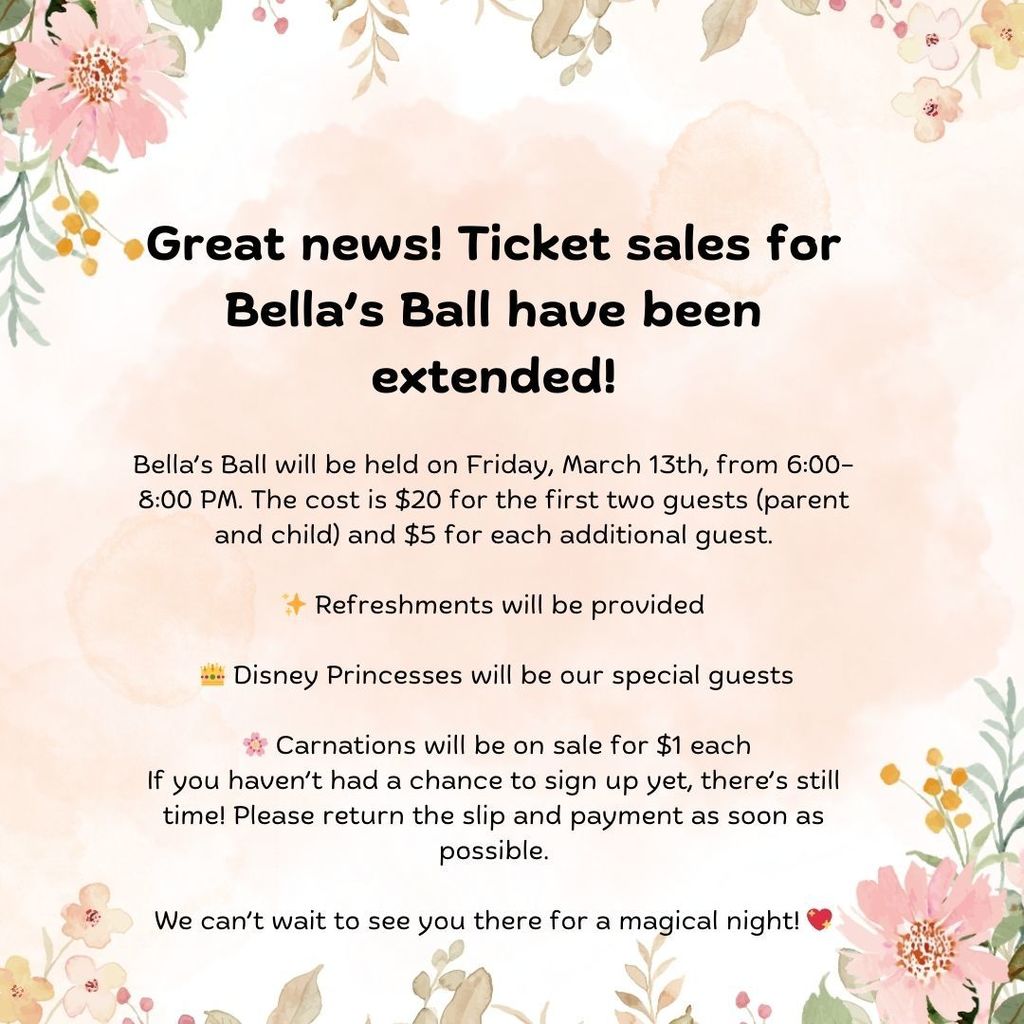 Bella's Ball Ticket Sales Extended Flyer