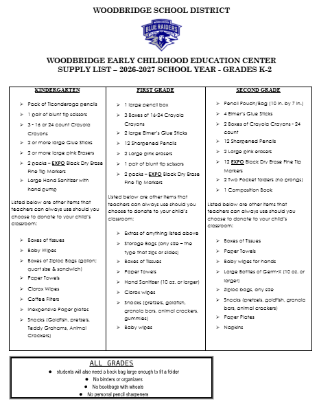 English School Supply List