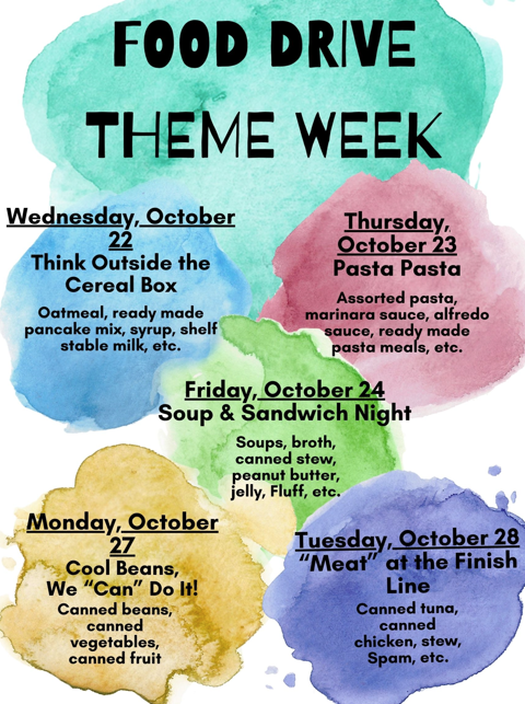 CMS Food Drive Theme Week 10/22 - 10/28
