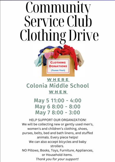 CMS Clothing Drive May 26