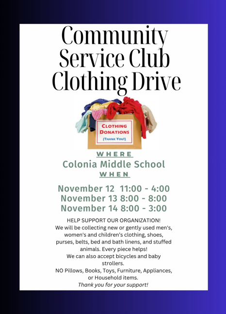 CMS Clothing Drive 11/12 - 11/4