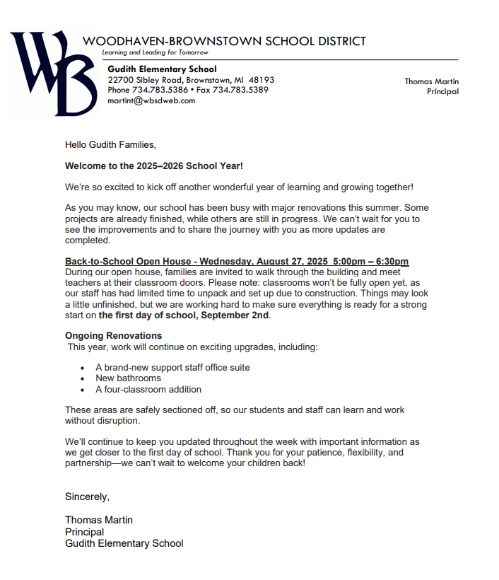 Back to School Letter