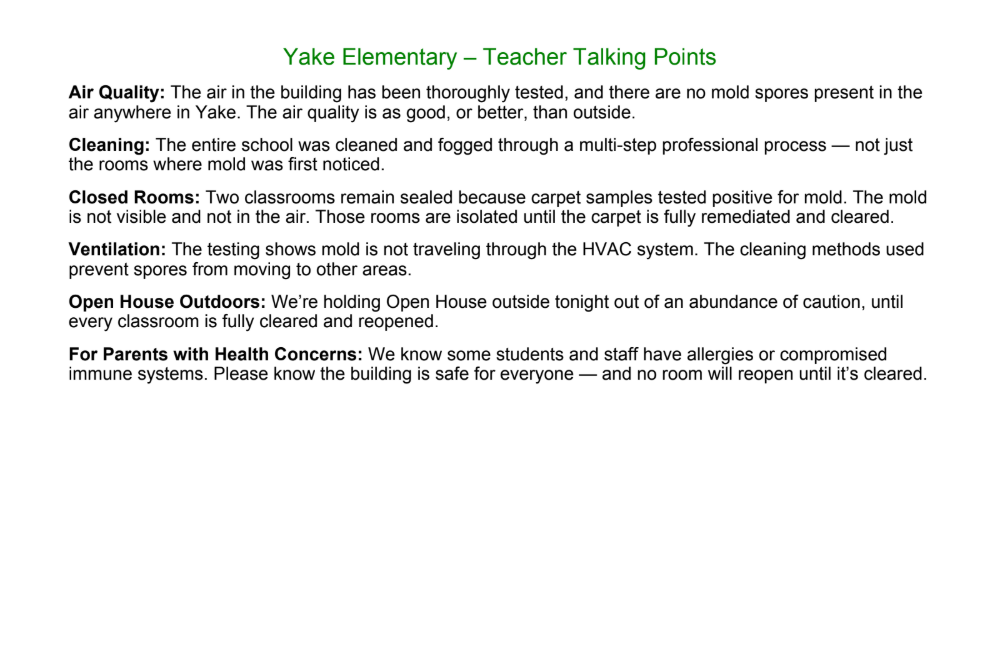 Opening of school talking points