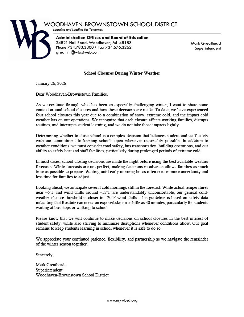 supt letter for school closures