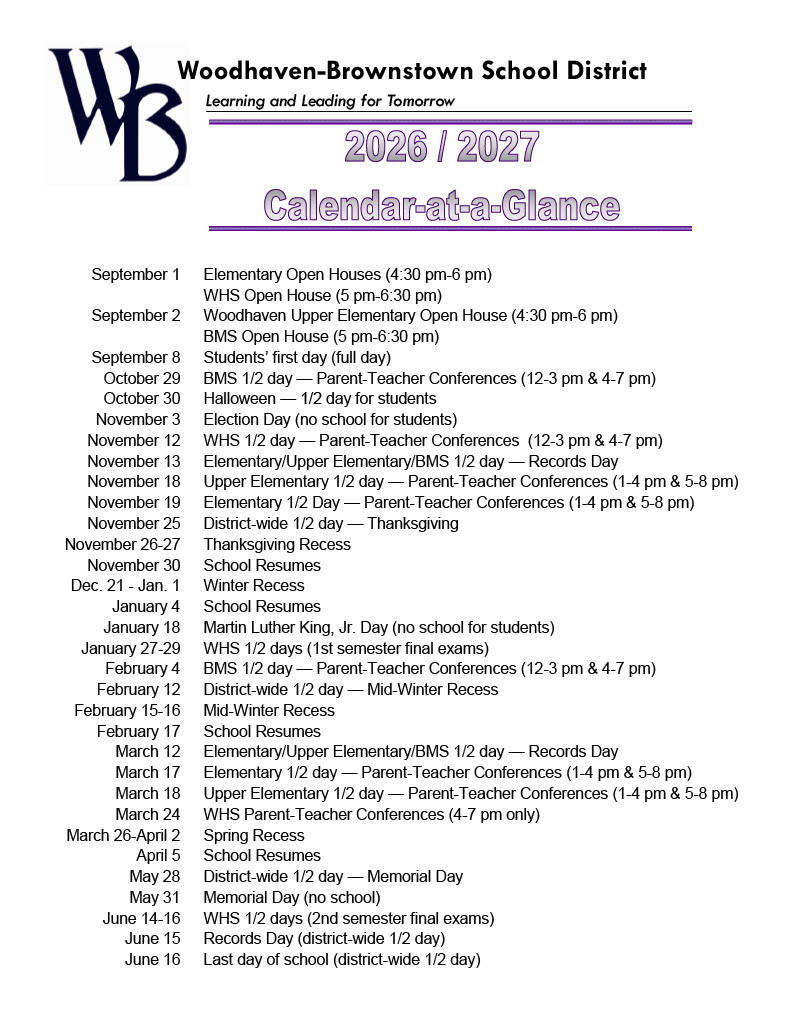 wbsd 2026-27 calendar at a glance