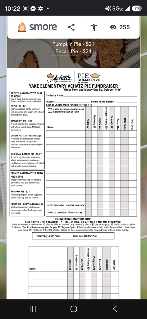 Pie Sales Order form