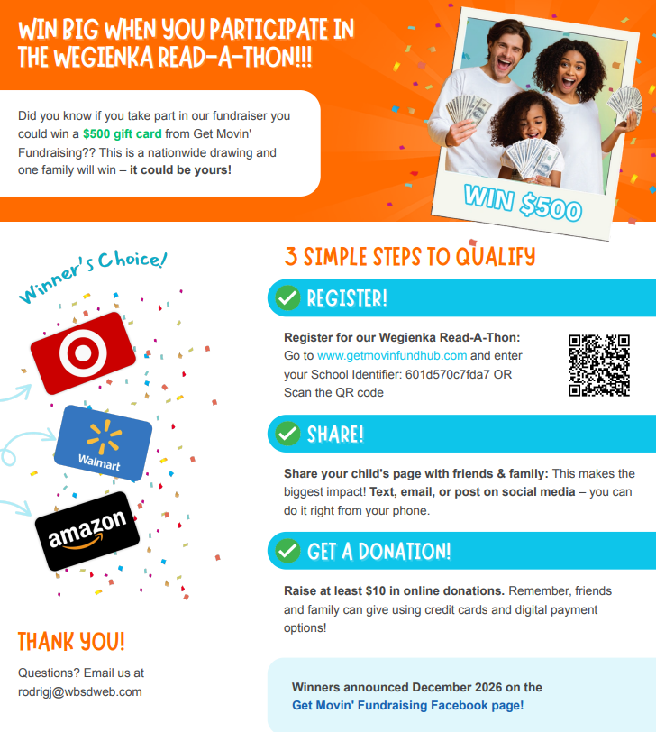 Register for the Read-A-Thon and enter to win $500.00