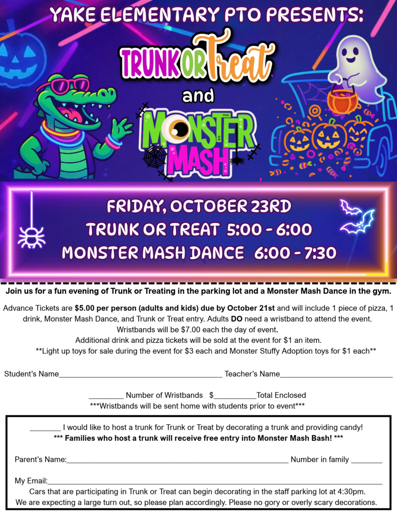 Monster Mash Bash & Trunk or Treat! flyer