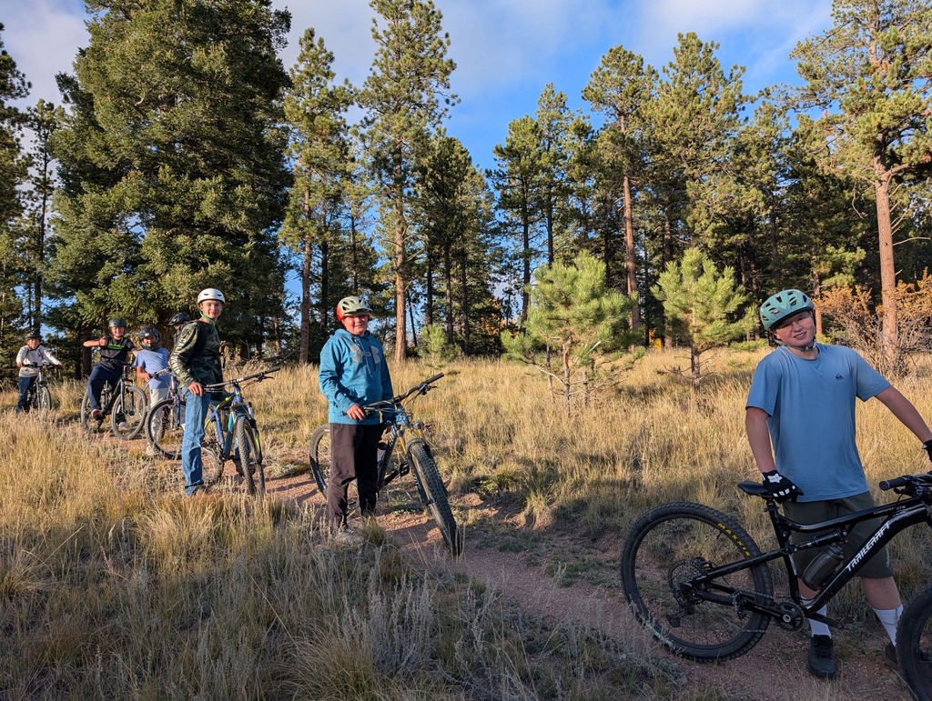 Members of the JR High Mountain Bike Club on a local trail