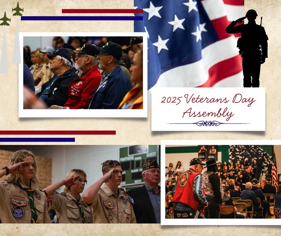 A collage of photos of attendees at the 2025 Veterans Day Assembly