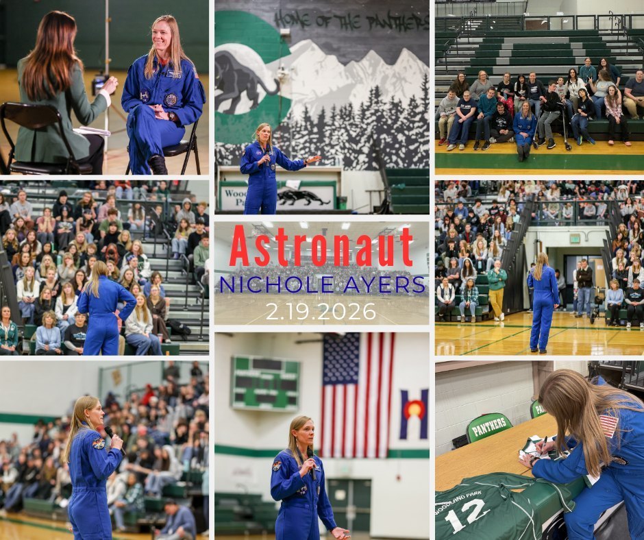 Collage of Nichole Ayers speaking at the school