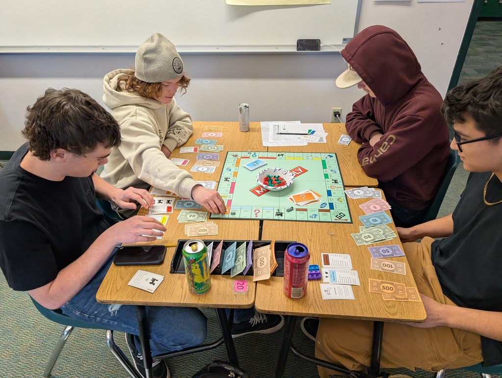 Students in Mrs. Schumacher's Personal Finance class playing Monopoly