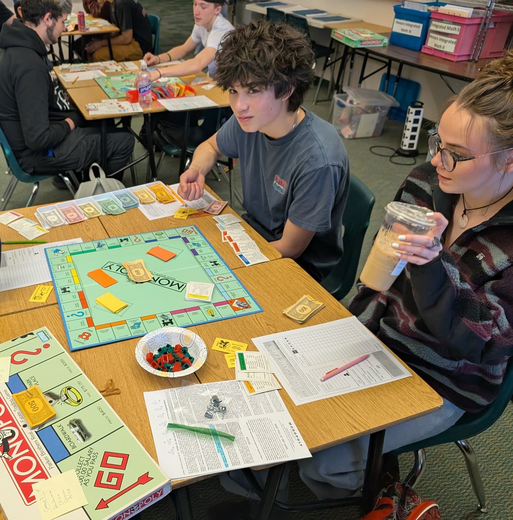 Students in Mrs. Schumacher's Personal Finance class playing Monopoly
