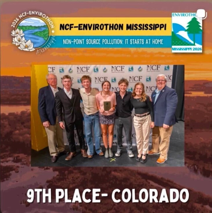 Envirothon students holding their ninth place plaque